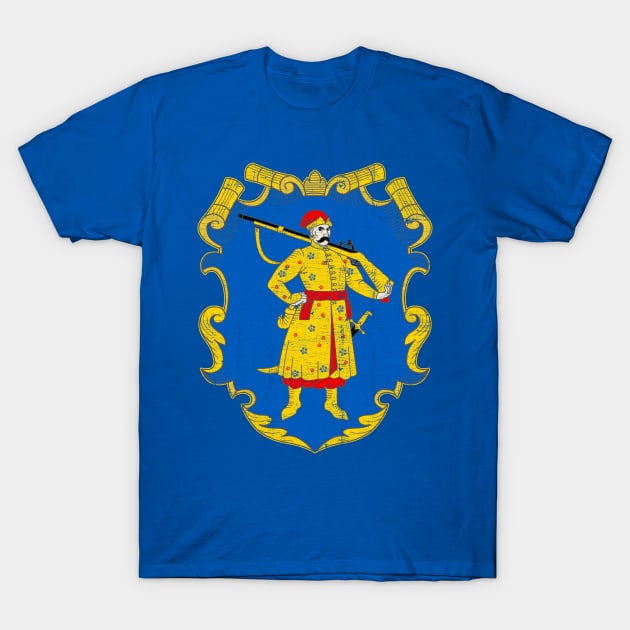 Ukrainian Cossack // Vintage-Style Emblem Design T-Shirt by DankFutura